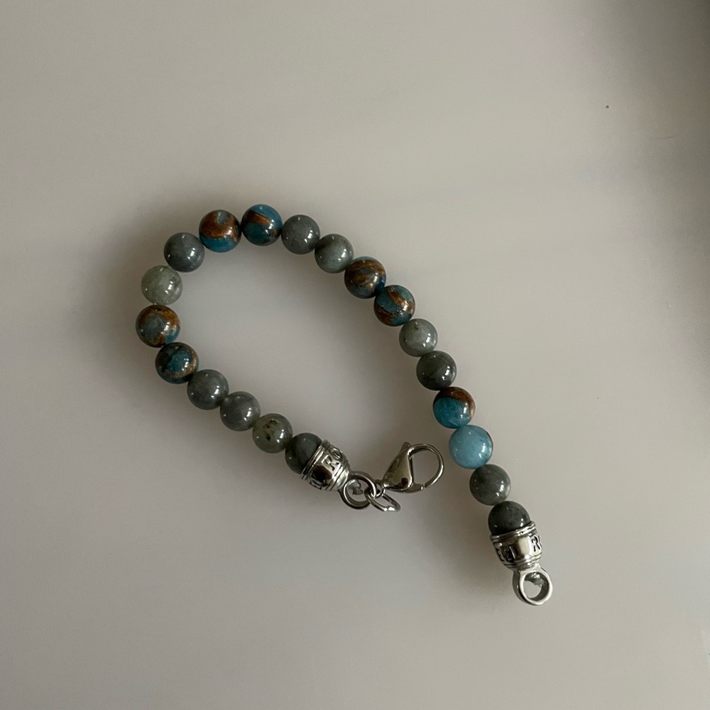 Rock and Steel Beaded Bracelet with Silver Accents